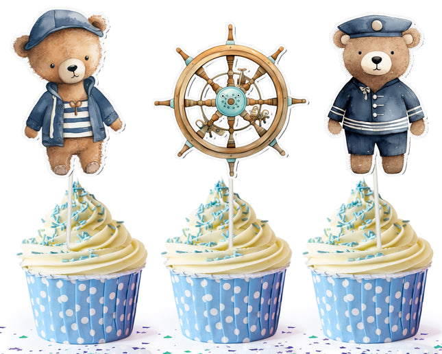 Teddy Bear Sailor Cupcake Toppers