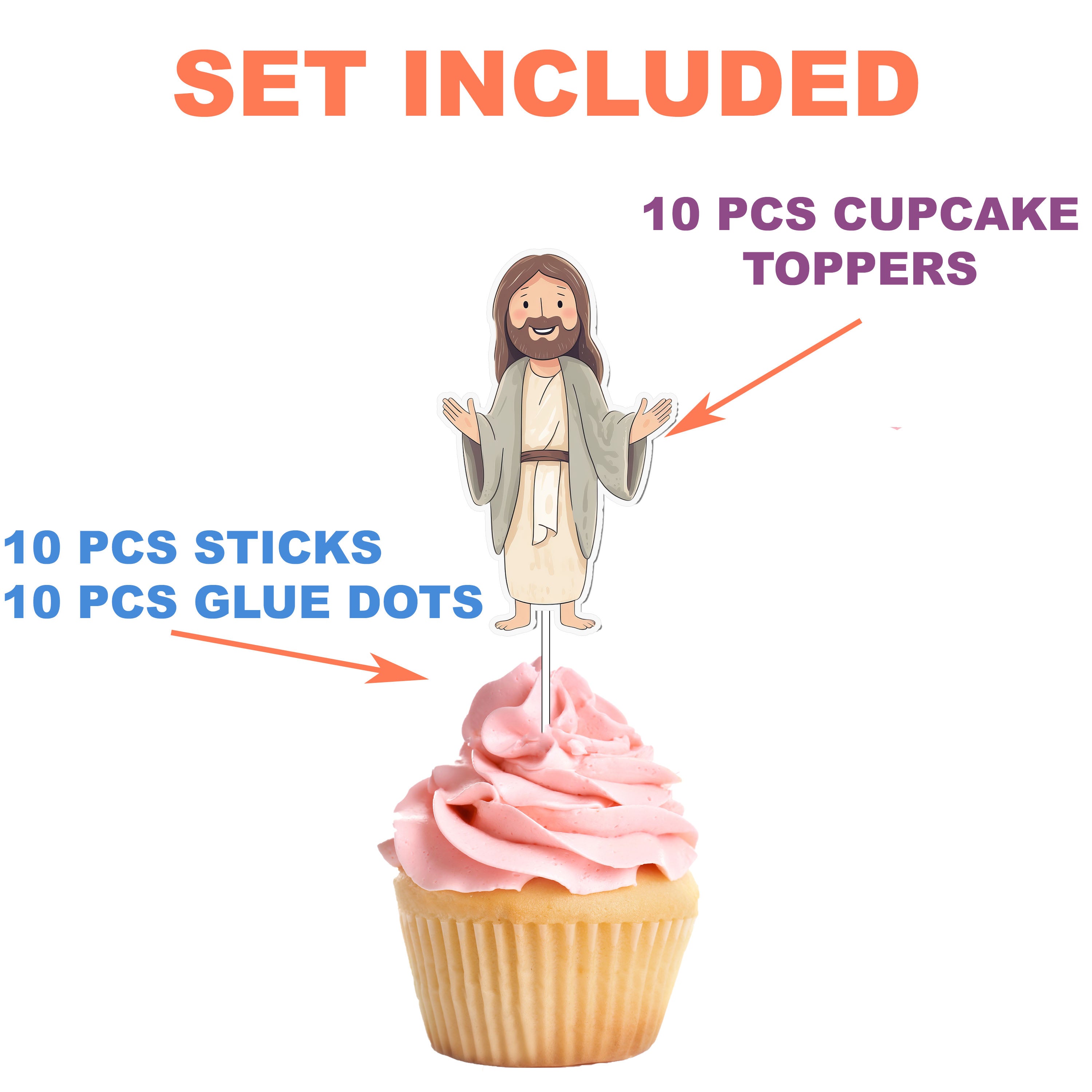 Jesus Cupcake Toppers - 10pcs Set - Inspirational Religious Party Decorations