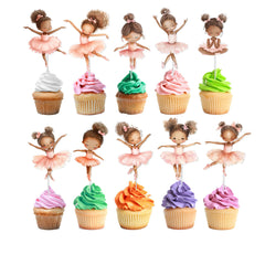 Afro Ballerina Cupcake Toppers - 10pcs Set - Whimsical Ballet Party Decorations