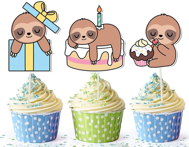 Sloth Party Cupcake Toppers - Set of 10 - Sweet Celebrations Collection