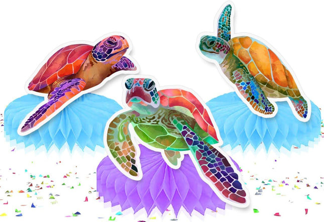 Vibrant Sea Turtle Honeycomb Centerpieces, Set of 5 - Ocean-Themed Party Decorations