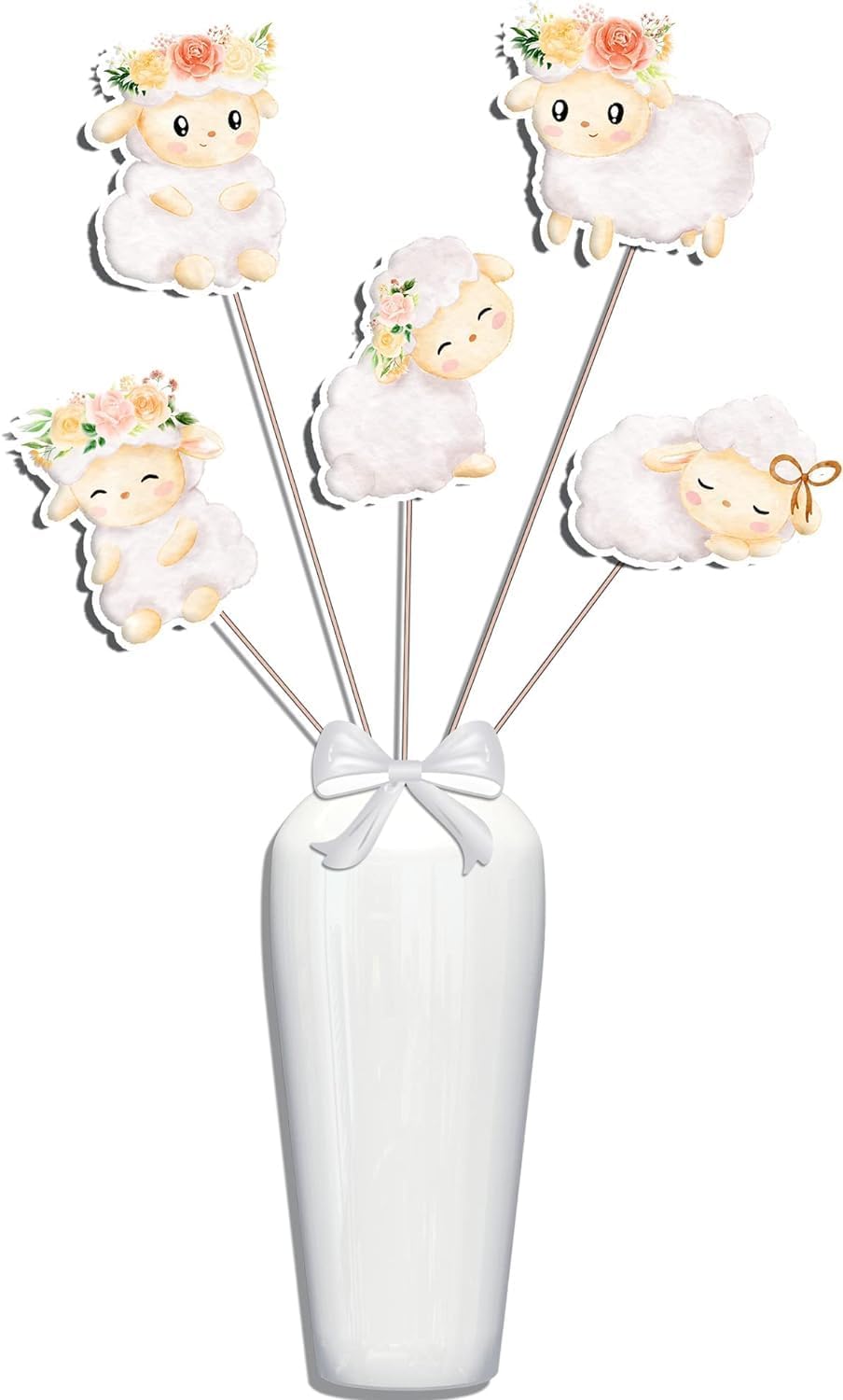 Enchanted Garden Sheep Stick Centerpieces - Adorable Floral Lamb Picks for Sweet Celebrations (Set of 5)