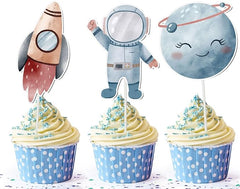 Space Adventure Cupcake Toppers - Set of 10 - Rocket, Astronaut, & Planet Designs for Cosmic Celebrations
