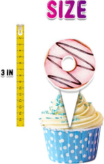 24 Pcs Pastel Donut Cupcake Toppers - Sweet Dessert Decorations for Parties, Birthdays, and Baby Showers