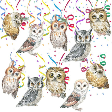 Enchanting Owl Ceiling Streamers - Set of 10, Whimsical Party Decorations for Owl Lovers