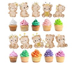 Honey Bear Cupcake Toppers - 10pcs Set - Adorable Woodland Party Decorations