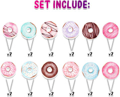 24 Pcs Pastel Donut Cupcake Toppers - Sweet Dessert Decorations for Parties, Birthdays, and Baby Showers