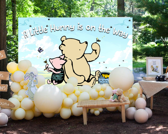 Winnie Pooh Baby Shower Backdrop – Customizable Party Decoration, Available in 5x3 FT & 7x5 FT Sizes