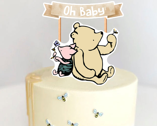 Winnie Pooh-Themed "Oh Baby" Cake Topper – Baby Shower & Gender Reveal Decoration