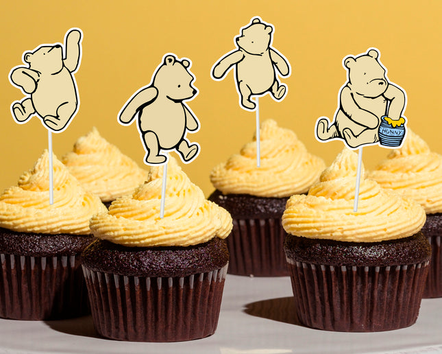 Winnie Pooh-Themed Cupcake Toppers – Baby Shower & Party Decoration Picks