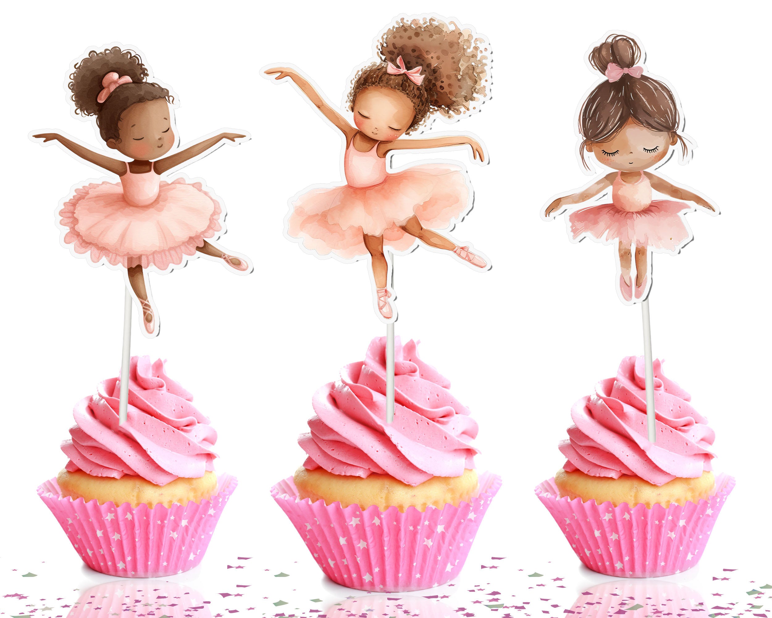 Afro Ballerina Cupcake Toppers