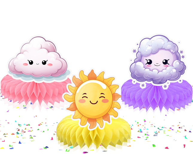 Sun, Cloud, and Star Honeycomb Party Decorations - Set of 5