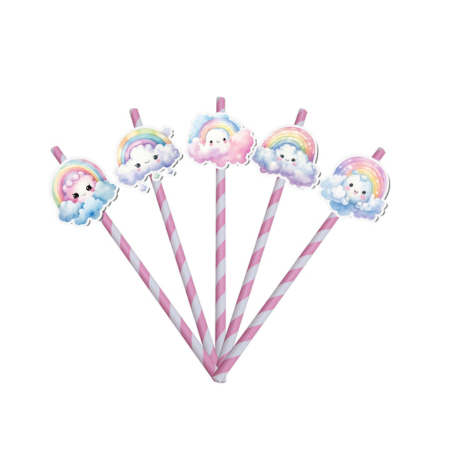 Rainbow Cloud-Themed Party Straws – Set of 10PCS Colorful Drink Decor