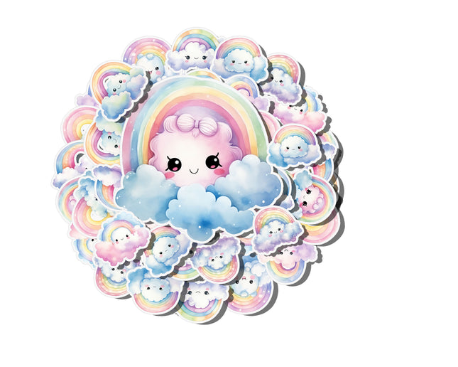 Rainbow Cloud Sticker Set – 20-Piece Kawaii Cute Cloud & Rainbow Stickers Collection