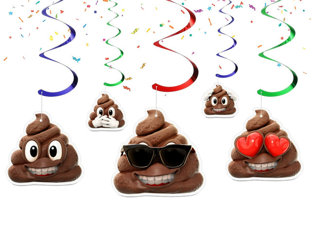 NEWMOJI Poop Ceiling Streamers - Pack of 10 - Whimsical Party Decor