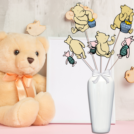 Winnie Pooh-Themed Centerpiece Sticks – Baby Shower & Party Decoration Picks