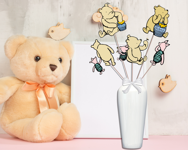 Winnie Pooh-Themed Centerpiece Sticks – Baby Shower & Party Decoration Picks