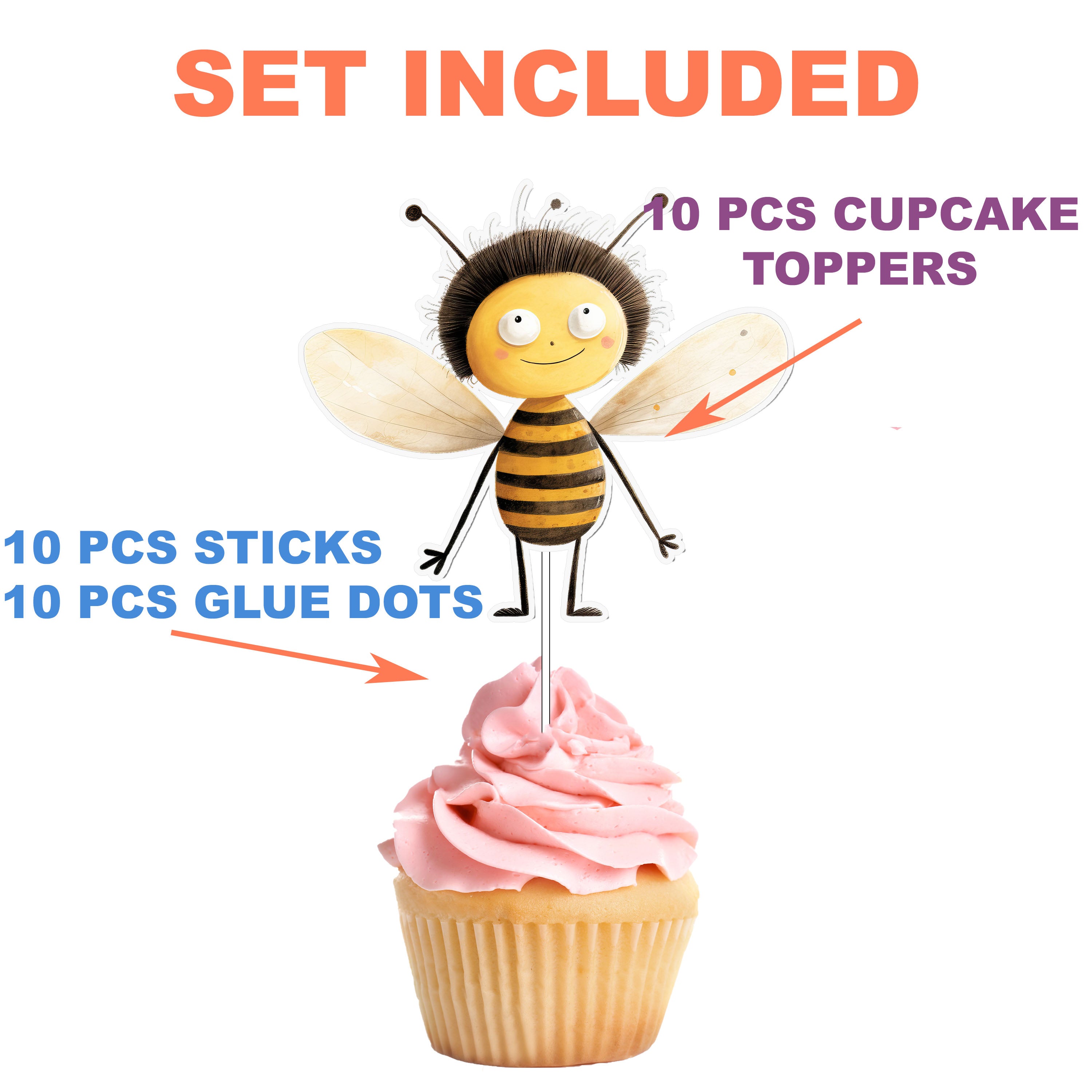 Quirky Insects Cupcake Toppers - 10pcs Set - Fun and Whimsical Party Decorations