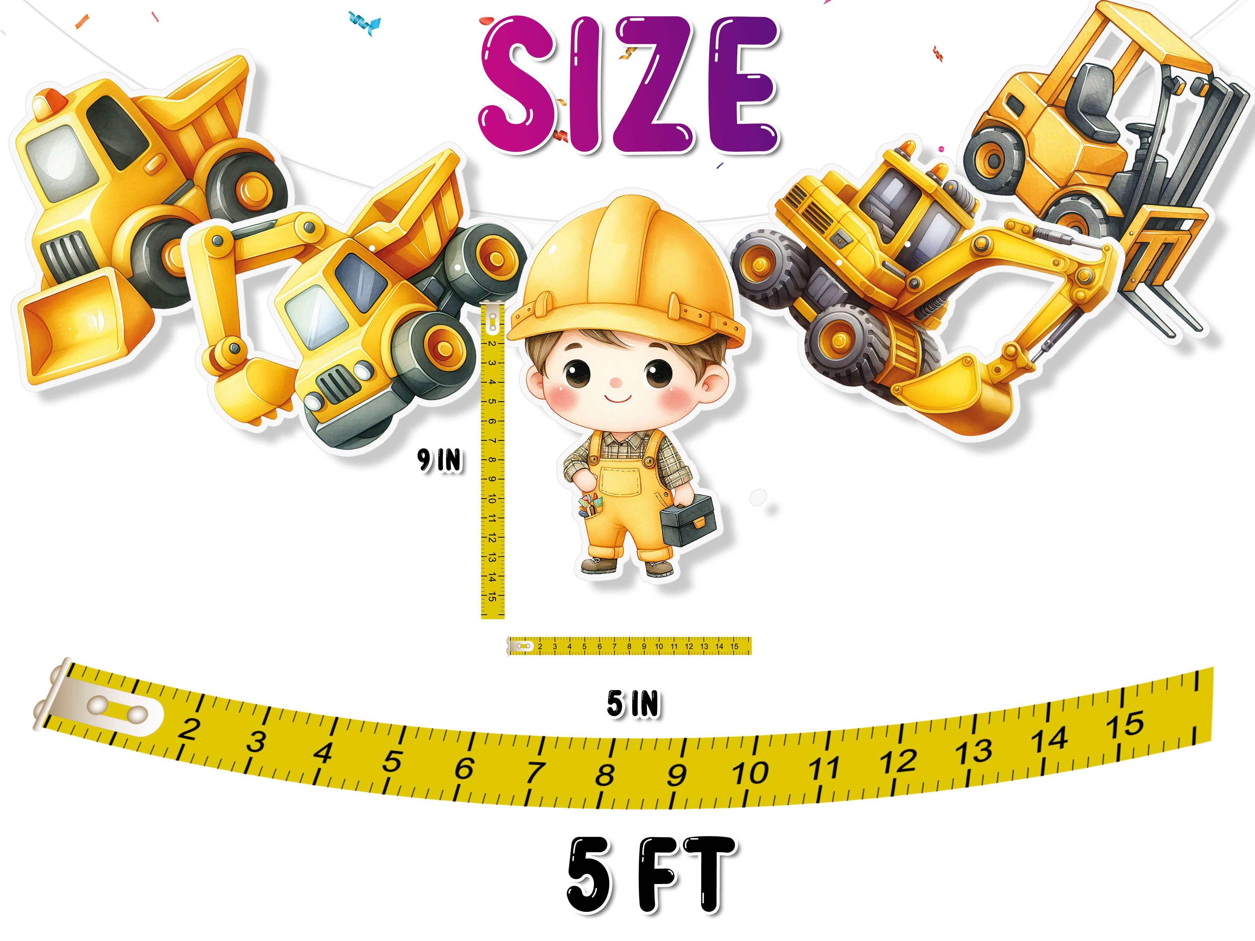 Construction Theme 5-Piece Banner Decoration