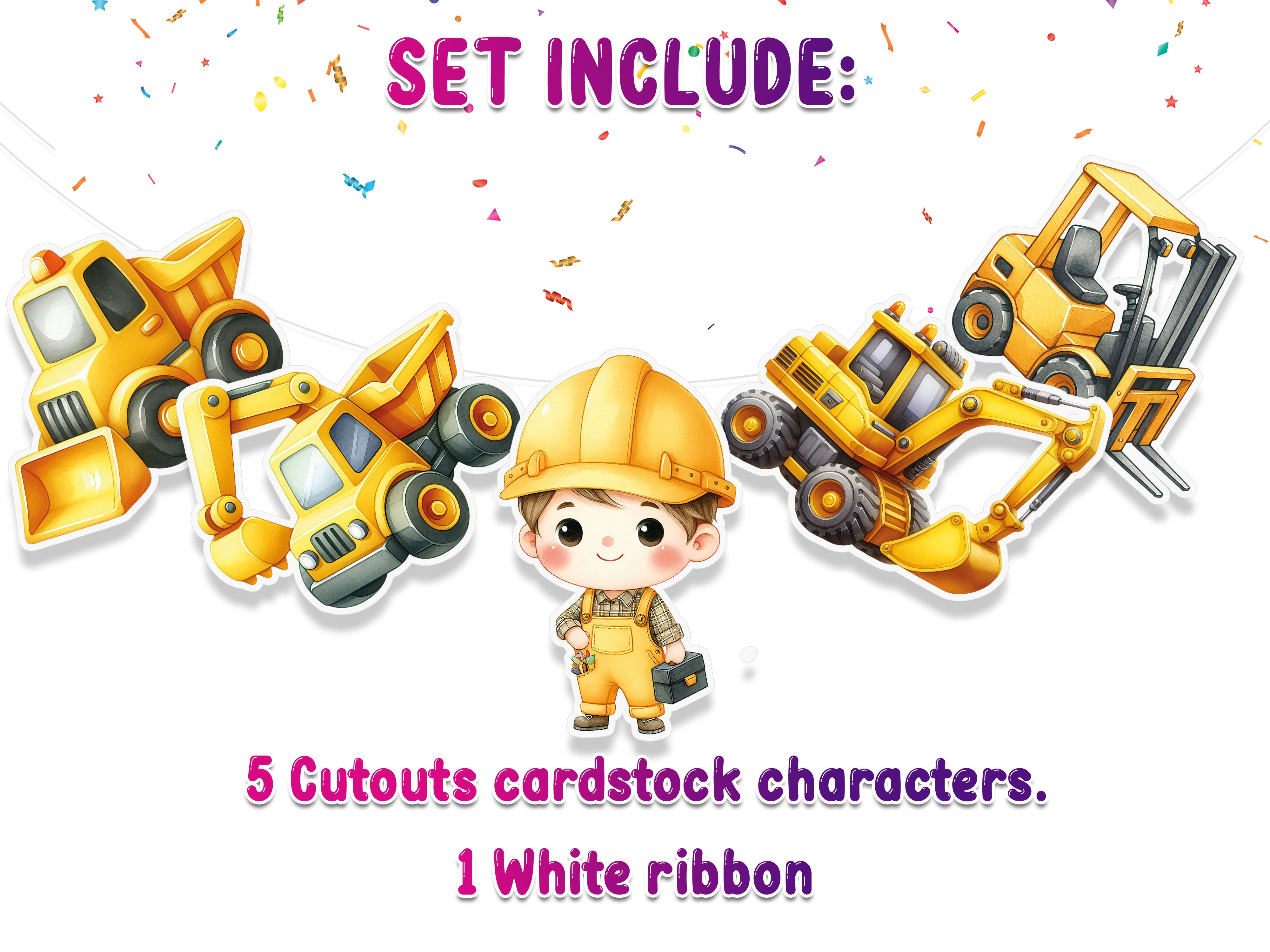 Construction Theme 5-Piece Banner Decoration