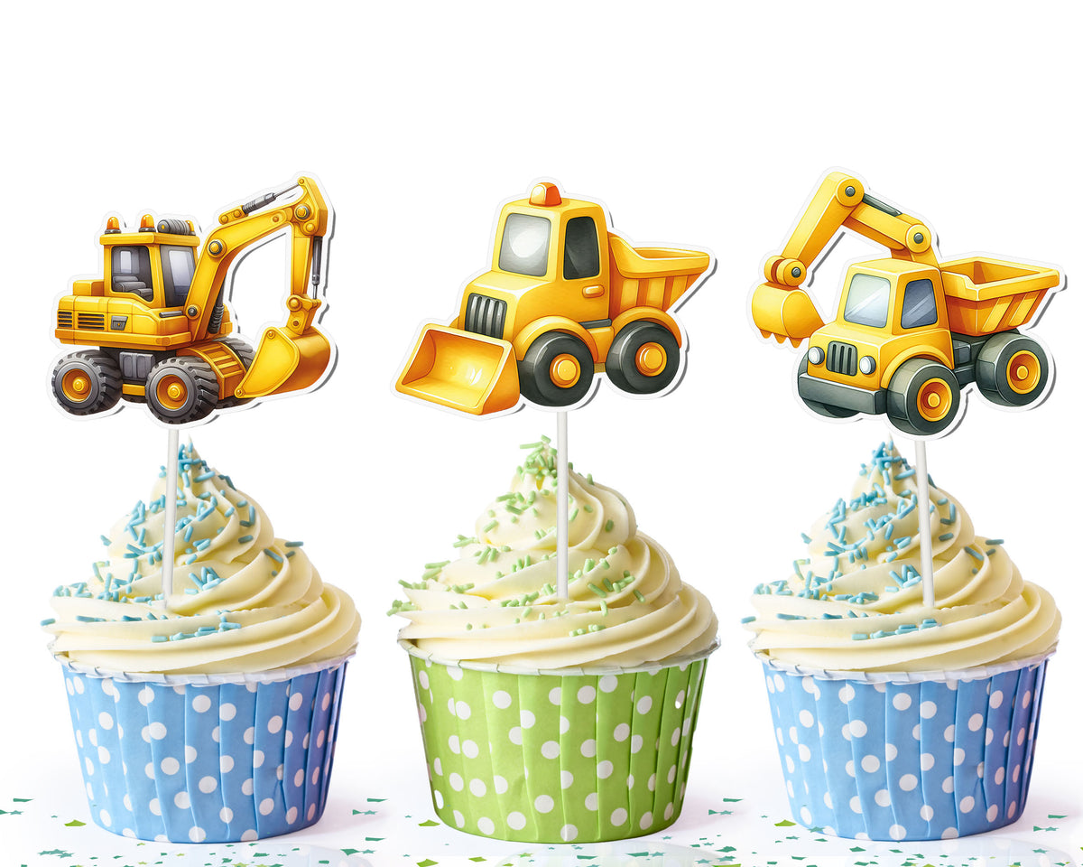 10-Piece Construction Cupcake Toppers |Party Decor | Construction Theme