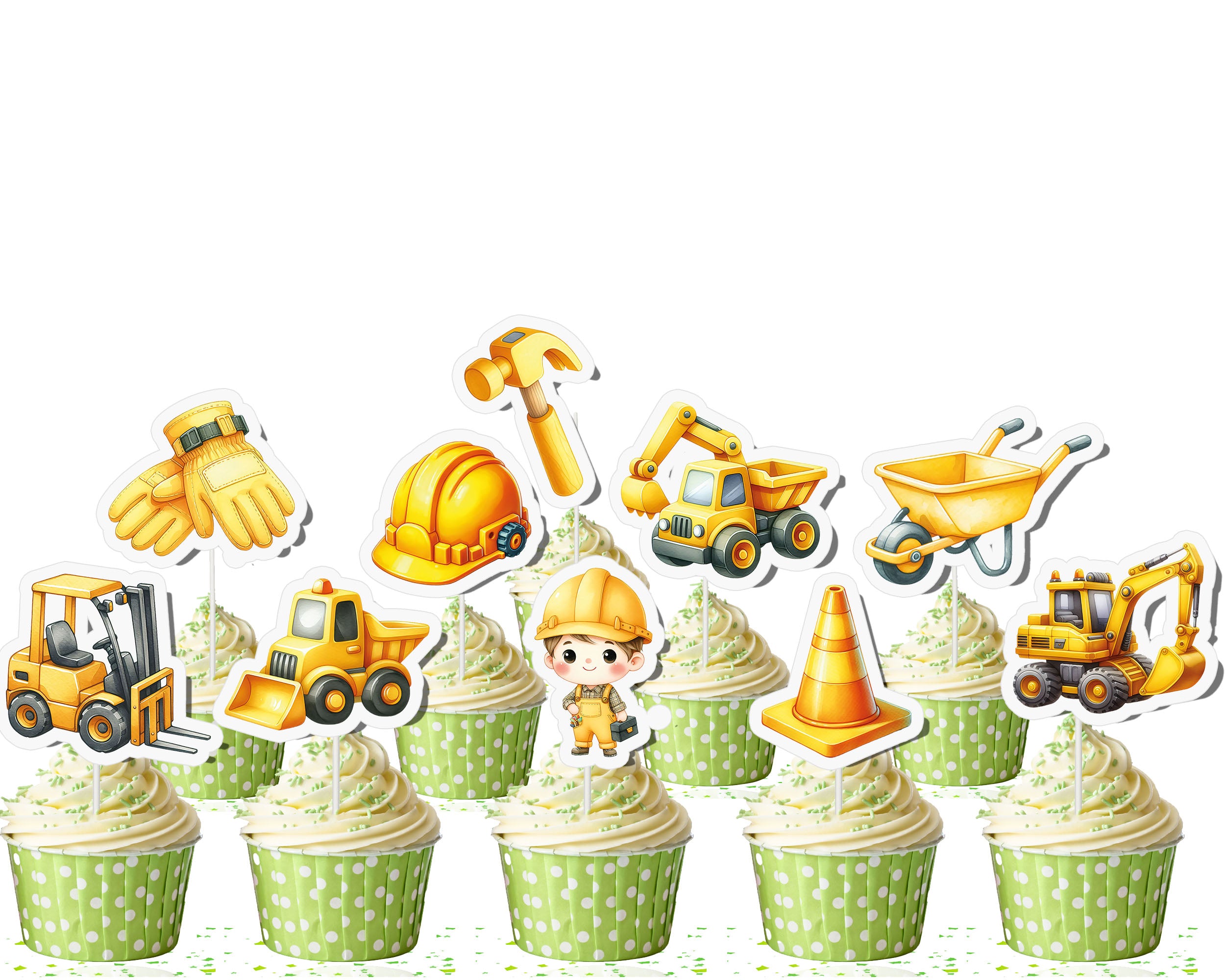 10-Piece Construction Cupcake Toppers | Party Decor | Construction Theme