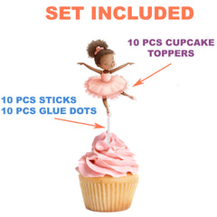 Afro Ballerina Cupcake Toppers - 10pcs Set - Whimsical Ballet Party Decorations