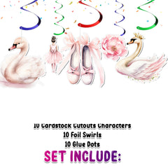 Swan Streamers 10 pcs - Elegant Ballet Party Decorations