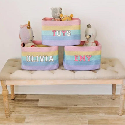 Customizable Woven Cotton Storage Bins - Personalized Toy Organizer Baskets - Eco-Friendly Fabric Bins for Kids Room