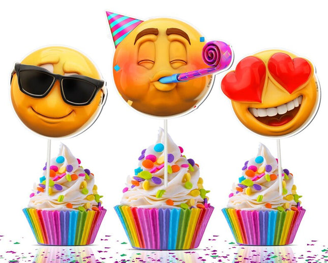 10 Pcs New Emoji Smiley Faces Party Cupcake Toppers - Add Expressive Fun to Your Treats!