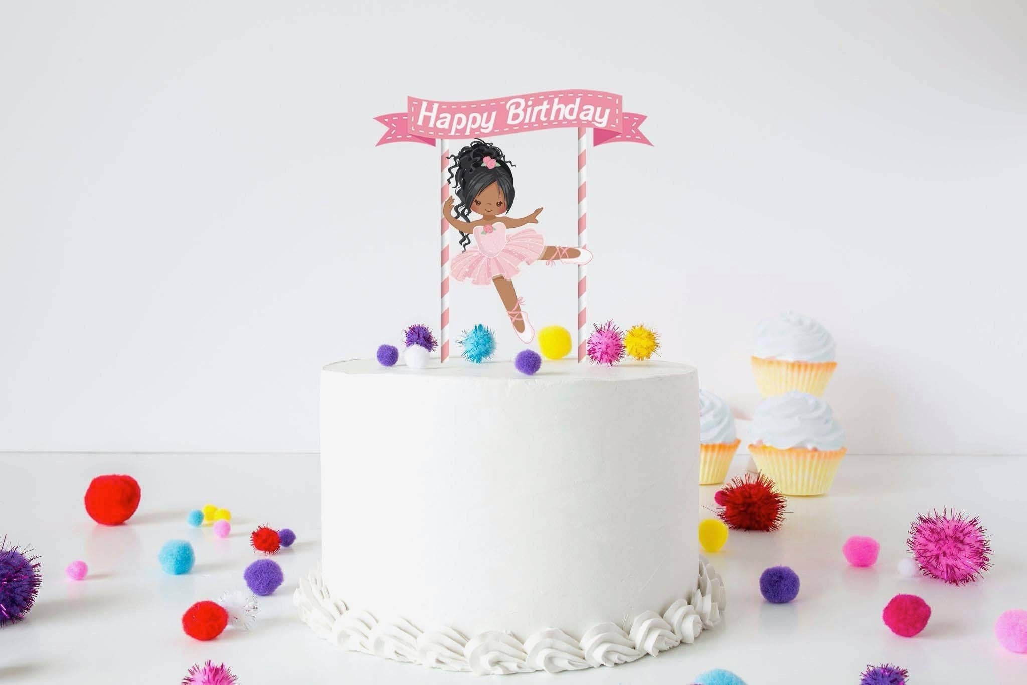 Adorable Afro Ballerina Cake Topper – Perfect Pirouette for a Birthday Celebration