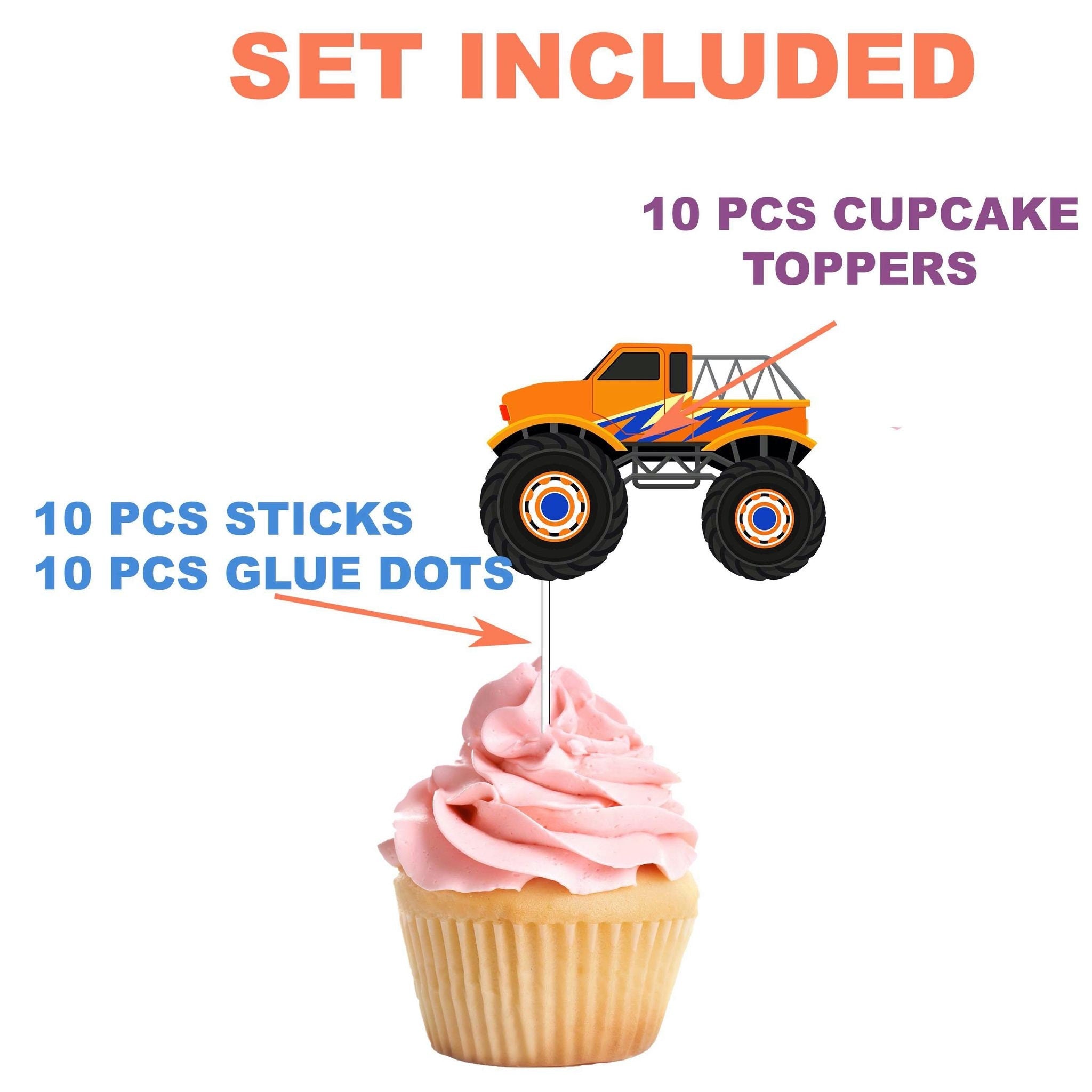 Roaring Monster Truck Cupcake Toppers - Rev Up Your Party Decorations