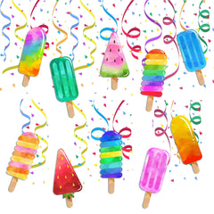 Sweet Summertime Popsicle Swirls - Set of 10 Colorful Popsicle Hanging Decorations for Summer Parties