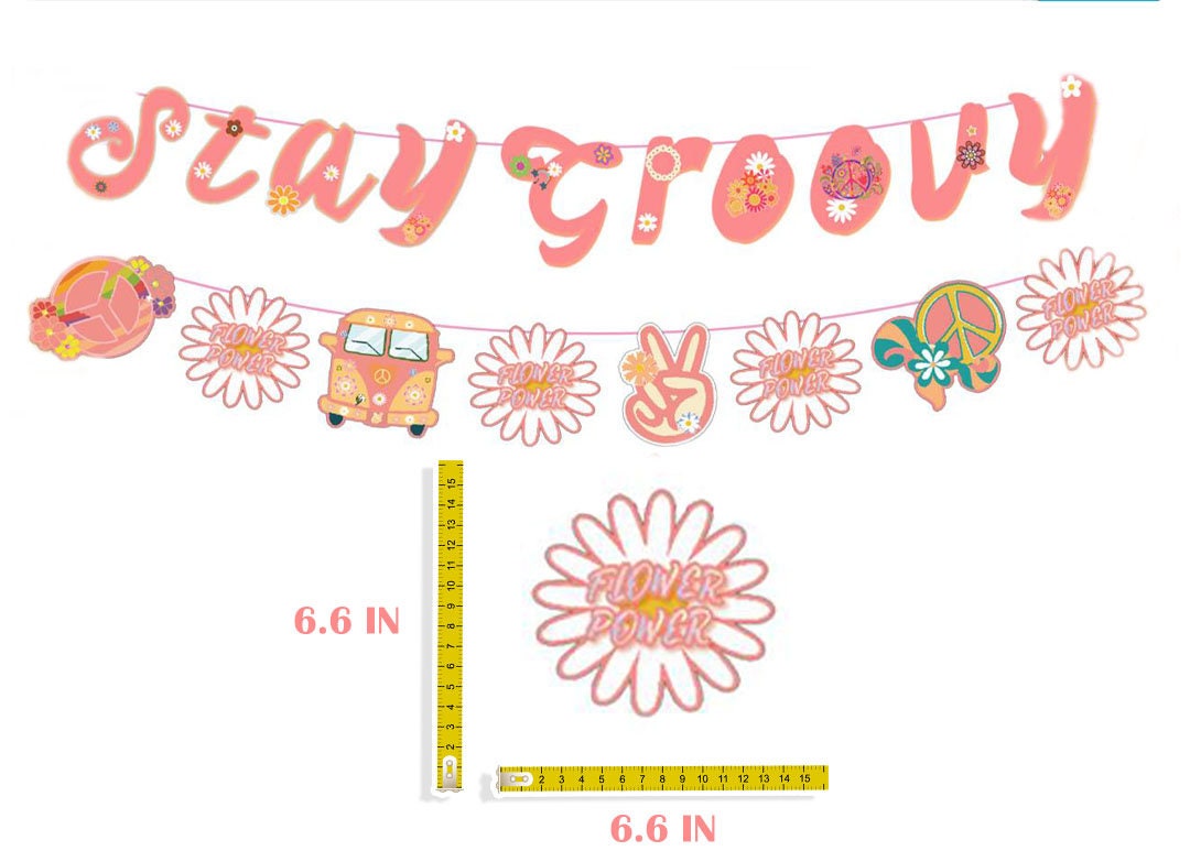 Stay Groovy 70's Theme Party Decor Set - Retro Cake Topper, Cupcake Toppers, Centerpieces, Balloons & Banner - Far Out Celebration for All Ages