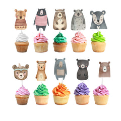 Adorable Bear Cartoon Cupcake Toppers for Woodland Themed Parties and Sweet Celebrations