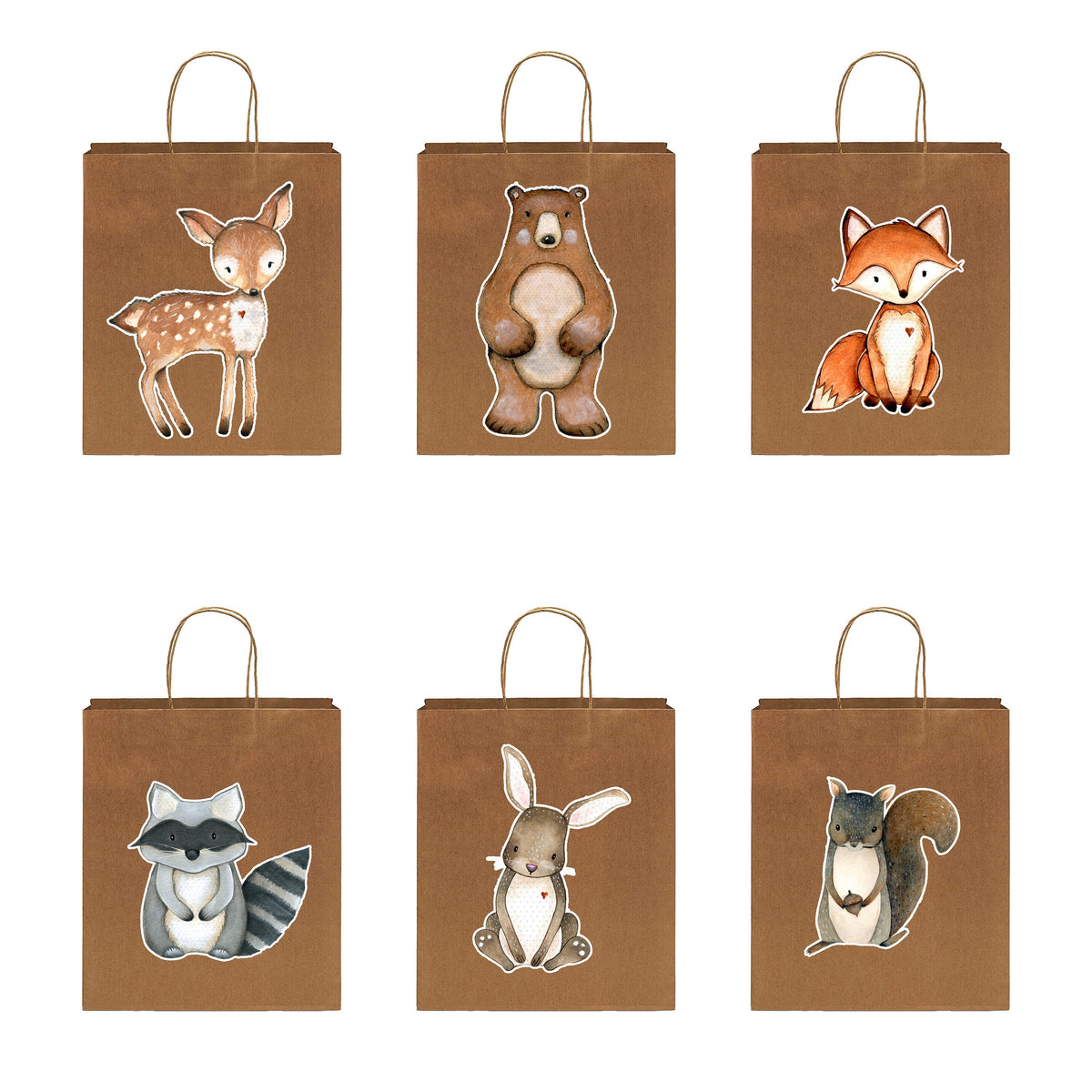 6 Pcs Woodland Animals Party Favor Bags | Forest Animals Birthday Party Supplies | Fox | Bear Animals Birthday Decorations Favors