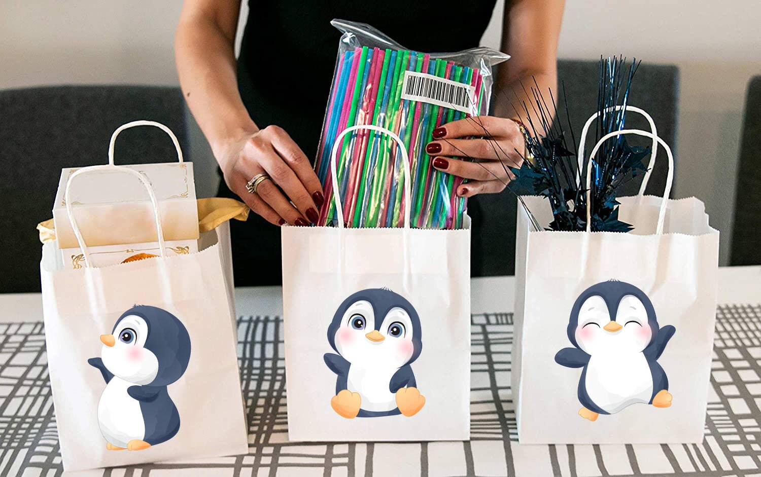 6 Pcs Penguin Winter Party Favor Bags | Under The Sea Birthday Party Supplies | Ocean Animals Birthday Decorations Favors