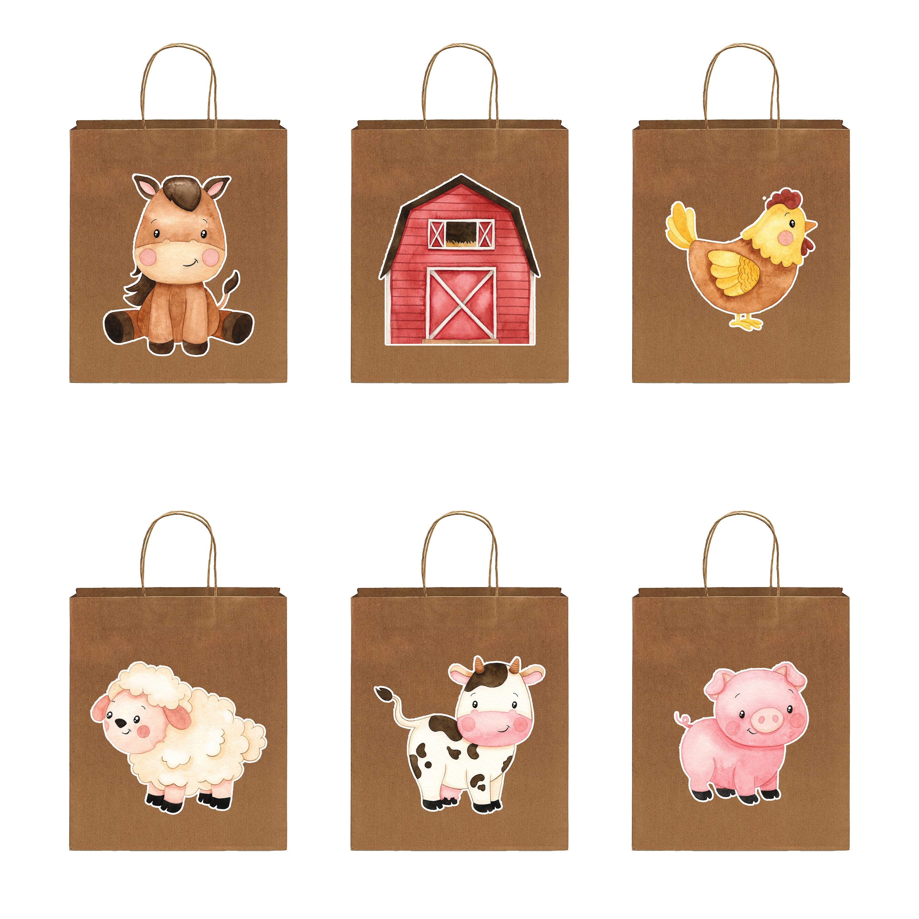 6 Pcs Pig Farm Animals Party Favor Bags | Barnyard Animals Birthday Party Supplies | Farm Animals Birthday Decorations Favors