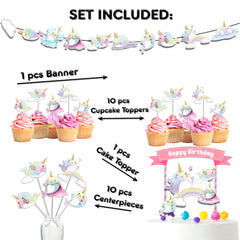 Magical Narwhal Party Decor Set - Whimsical Cake Topper, Cupcake Toppers, Centerpieces & Banner - Perfect for Enchanting Baby Showers & Birthdays