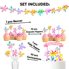 Vibrant Slime Splash Birthday Party Decor Set - Colorful Cake Topper, Cupcake Toppers, Centerpieces, & Banner - Sticky Fun for a Slime-Tastic Celebration