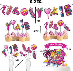 Retro Chic Pink Doll Birthday Party Decor Set - Vibrant Cake Topper, Cupcake Toppers, Centerpieces, & Banner - Celebrate in Style with a Vintage Vibe