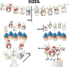 Winter Polar Bear Party Decor Set - Includes Cake Topper, Cupcake Toppers, Centerpieces & Banner for Baby Showers and Birthdays