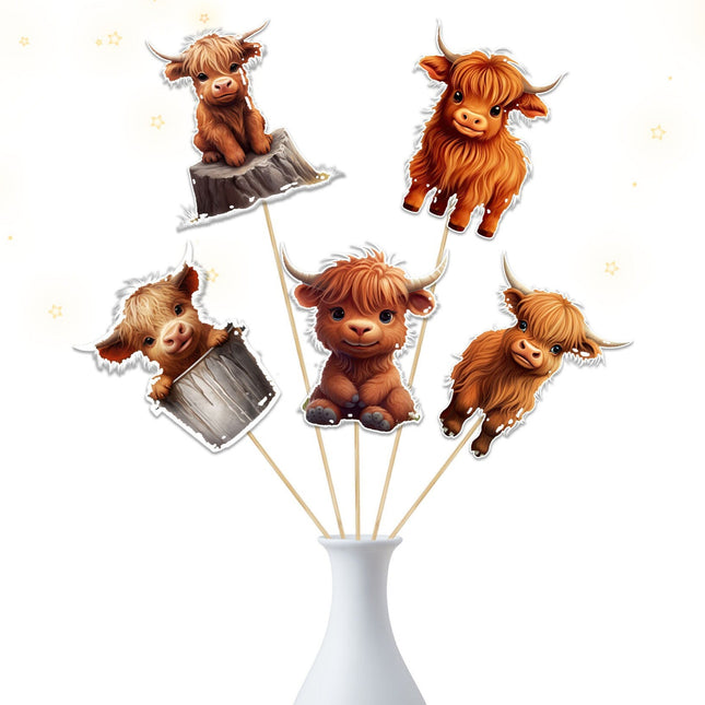 Set of 5 Highland Cow Centerpieces - Rustic Home Decor