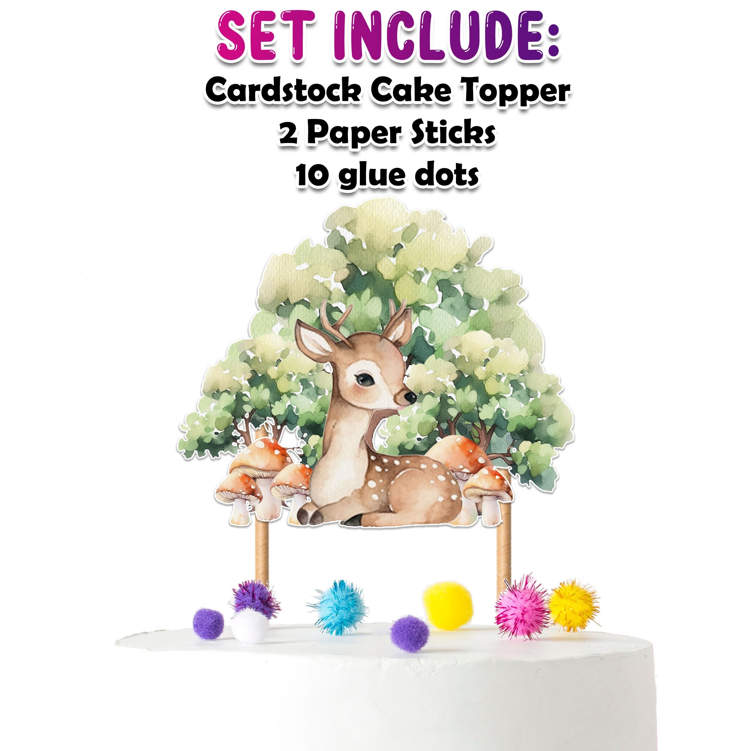 Charming Rustic Deer Cartoon Cake Topper for Enchanted Forest Themed Parties