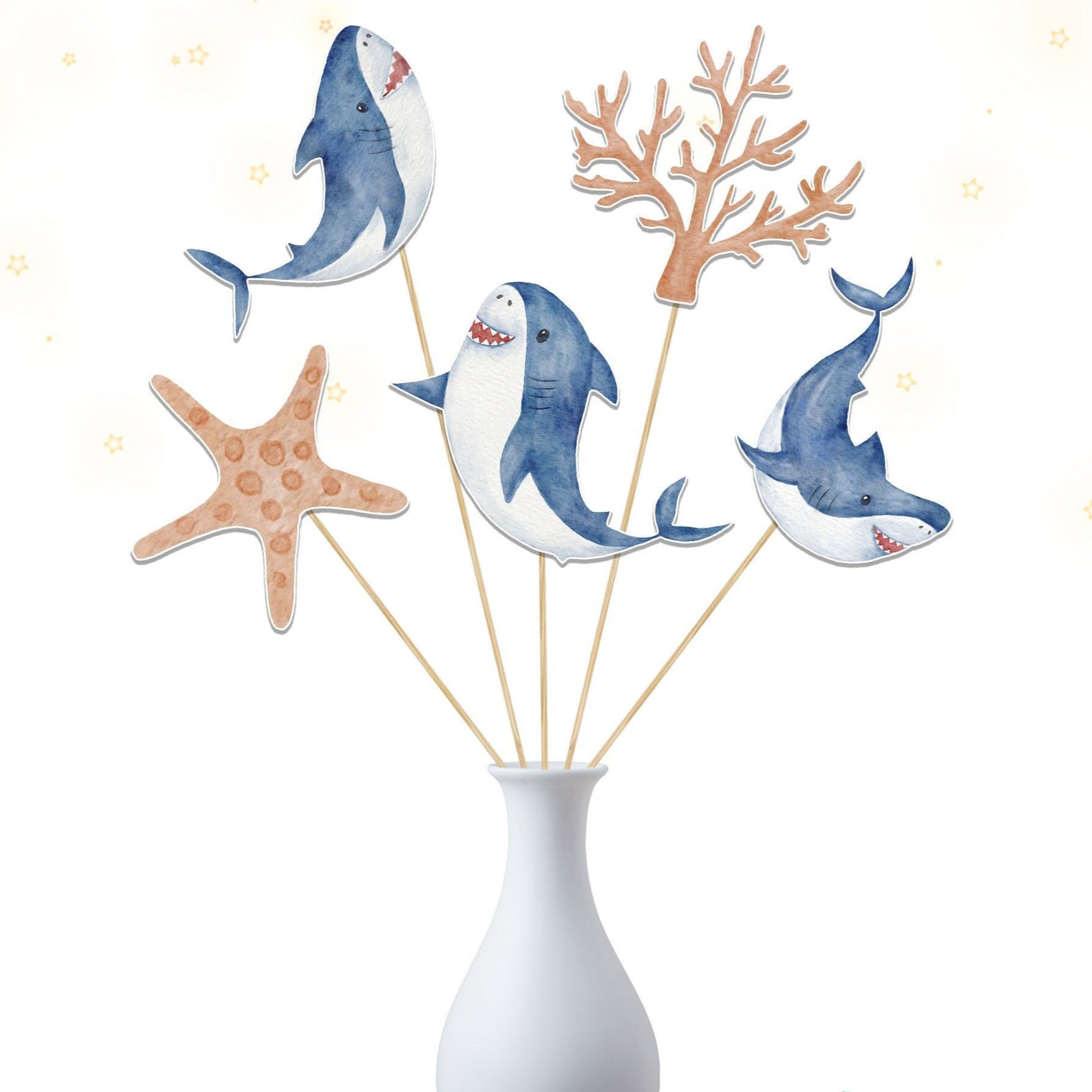 Set of 5 Shark Centerpieces – Perfect for Baby Showers and Birthday Parties