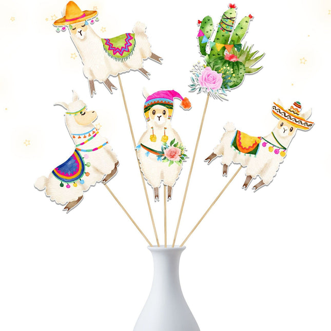 Set of 5 Party Llama Centerpieces for Fun Fiesta Decor