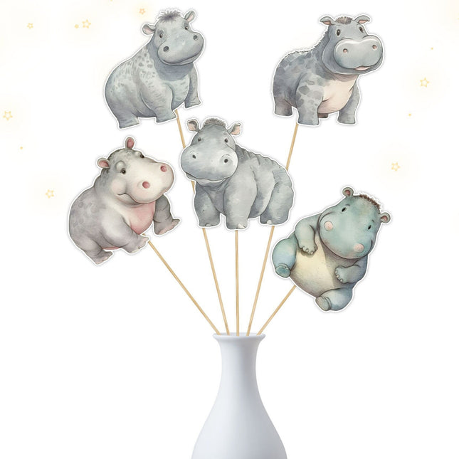 Set of 5 Hippo Centerpieces for Safari Party Decor