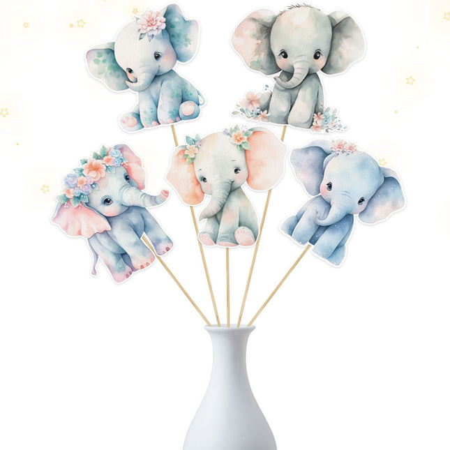 Set of 5 Elephant Centerpieces for Safari Party Decor