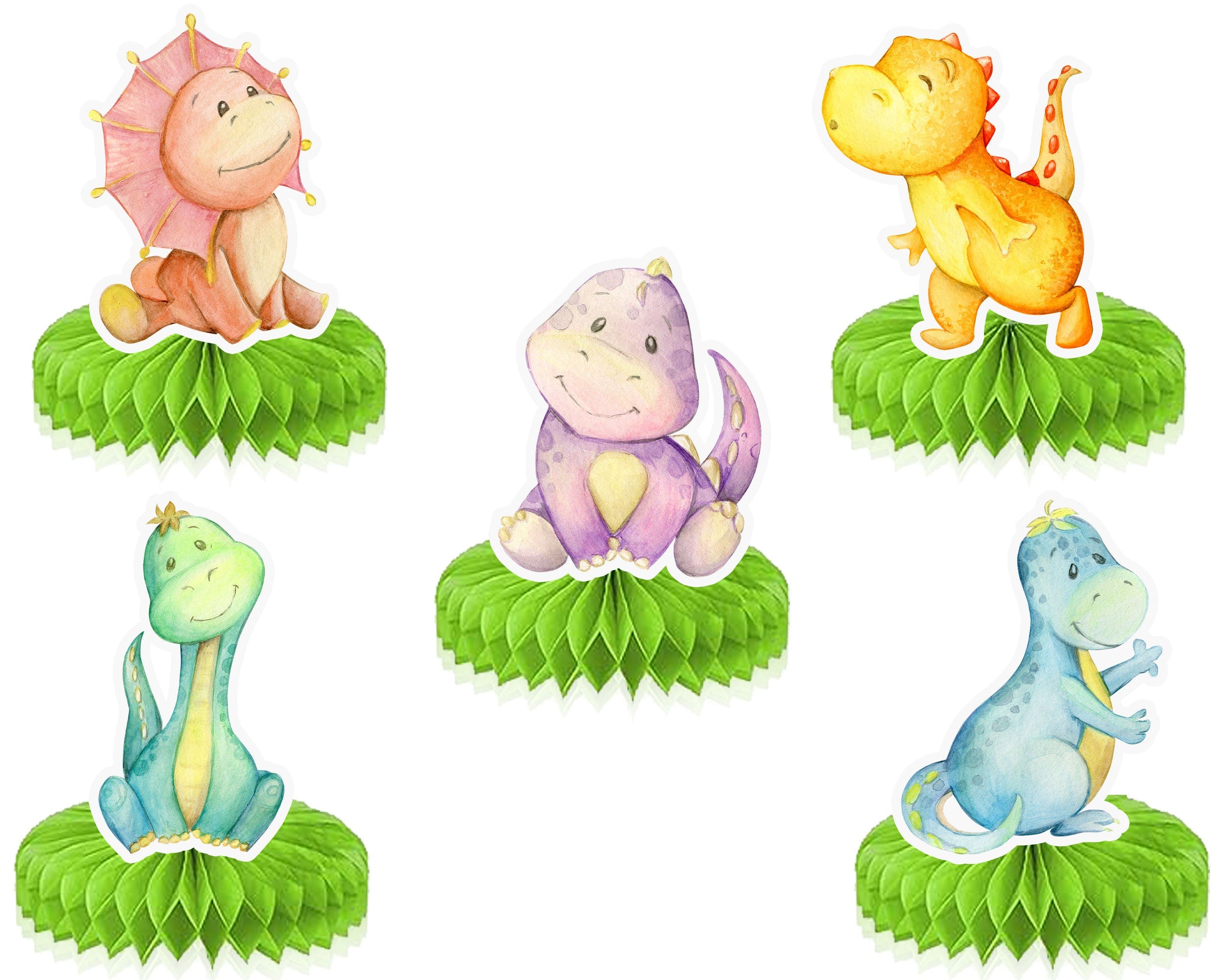 Jubilant Dino Honeycombs Set - 5pcs Colorful Dinosaur Table Centerpieces