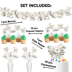 Adorable Koala Party Decor Set - Sweet Cake Topper, Cupcake Toppers, Centerpieces & Banner for Baby Showers and Birthdays